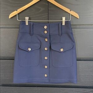 Sezane Midnight Blue Mini Skirt with Button Detail